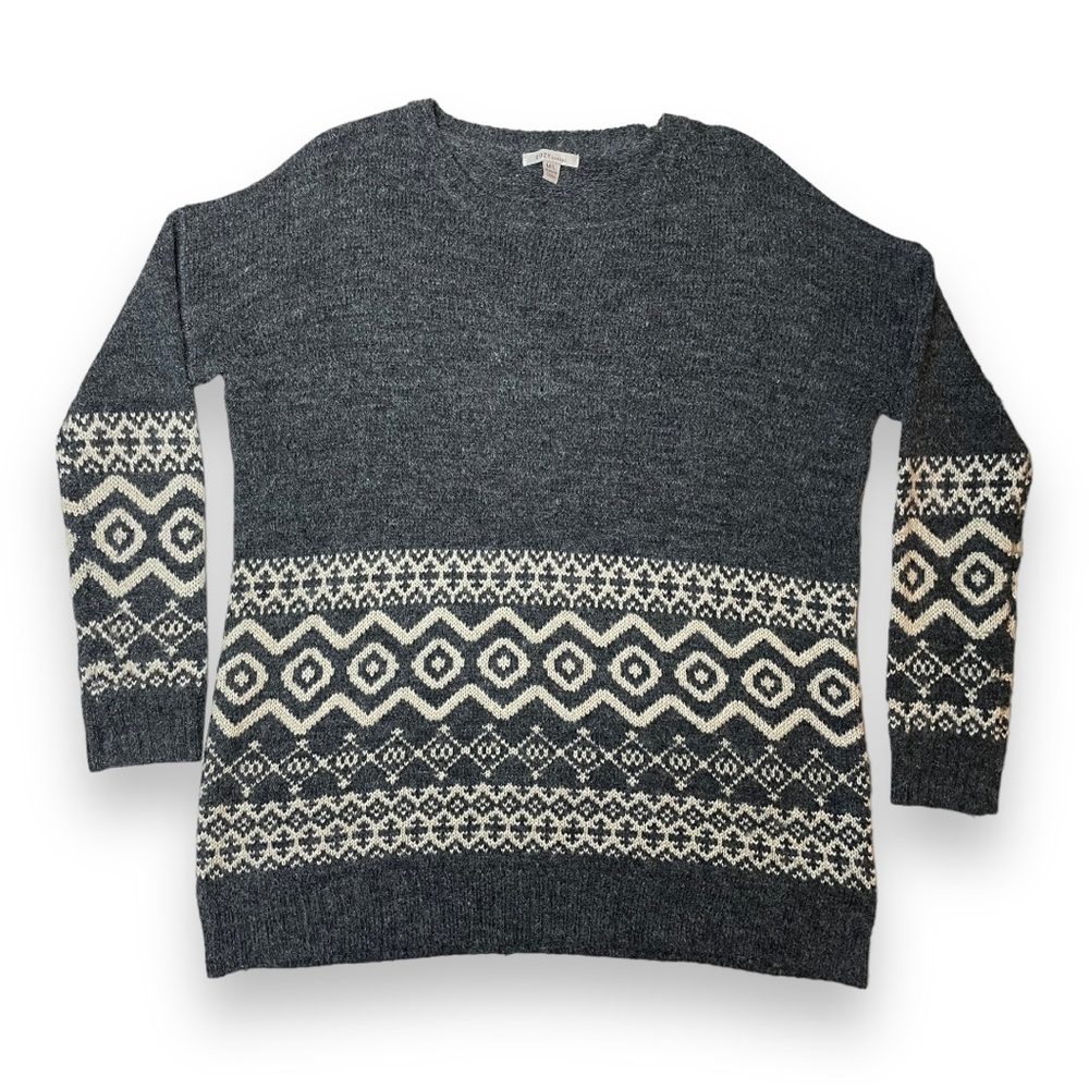 Cozy Casual Gray Cream‎ Fair Isle Pullover Sweater Size M/L Women’s